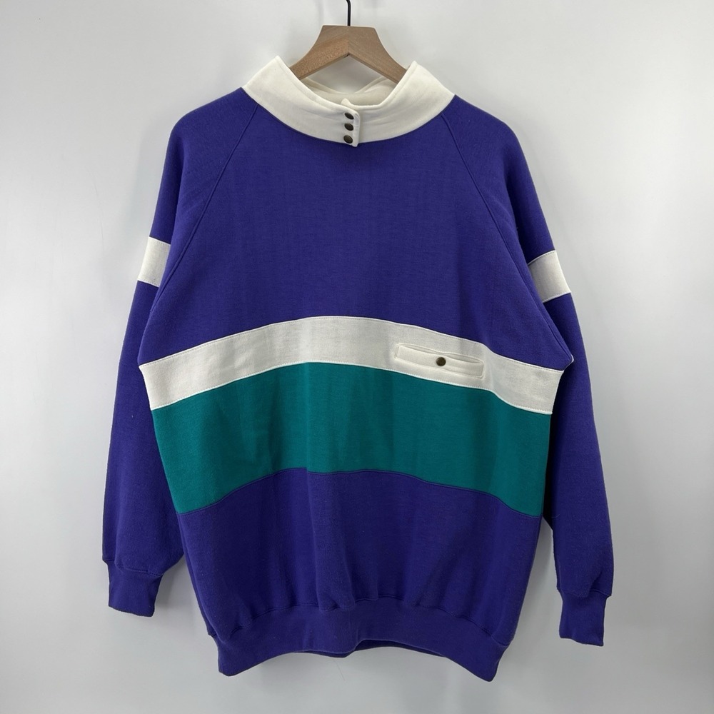Vintage Mister Noah 90s Colorblock Striped Sweatshirt Women 18W Purple Sporty